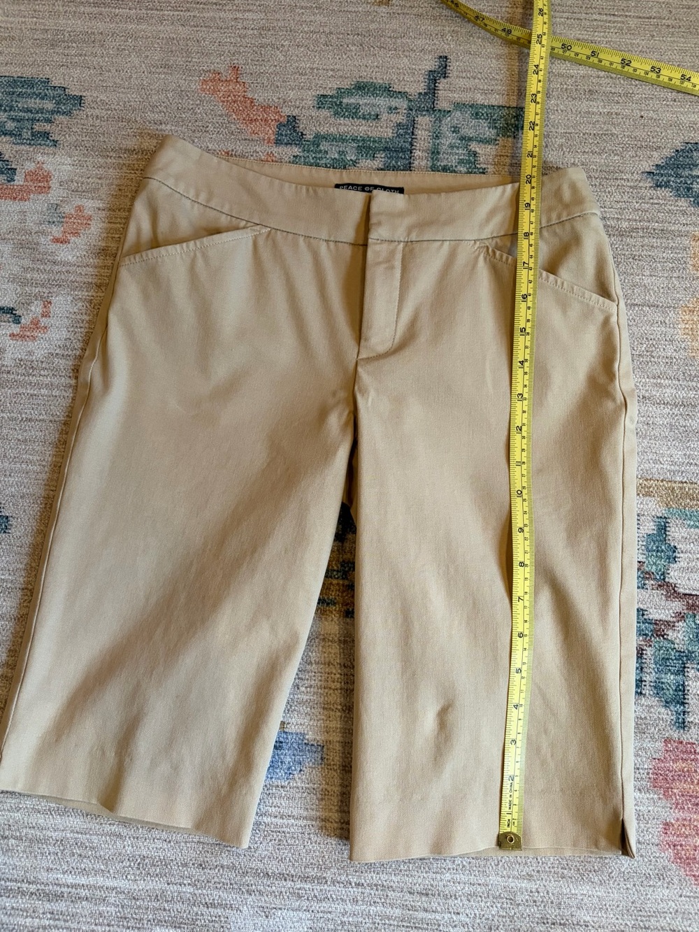 Preppy Coastal Old Money Khaki Tab Front Bermuda Shorts - Picture 8 of 15